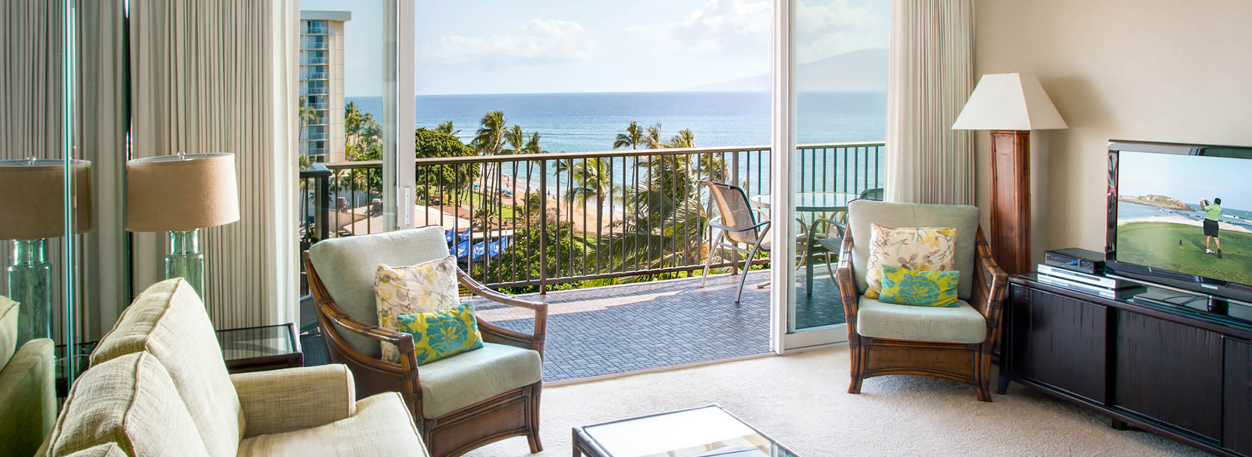 View of ocean from room living area and balcony