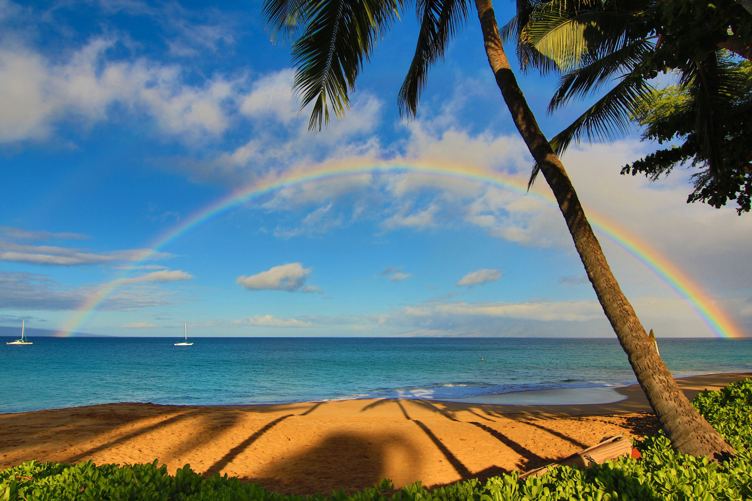 beach scene with rainbow